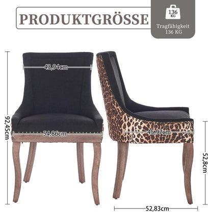 Esszimmerstuhl Set 4er – Leopardenmuster, Stoffbezug & Massivholz