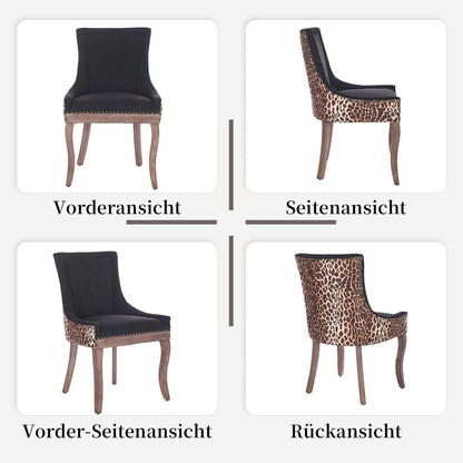 Esszimmerstuhl Set 4er – Leopardenmuster, Stoffbezug & Massivholz