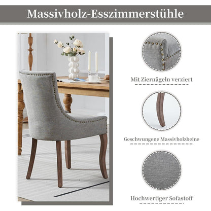 Esszimmerstuhl Set 6er Grau, Polsterstuhl mit Holzbeinen