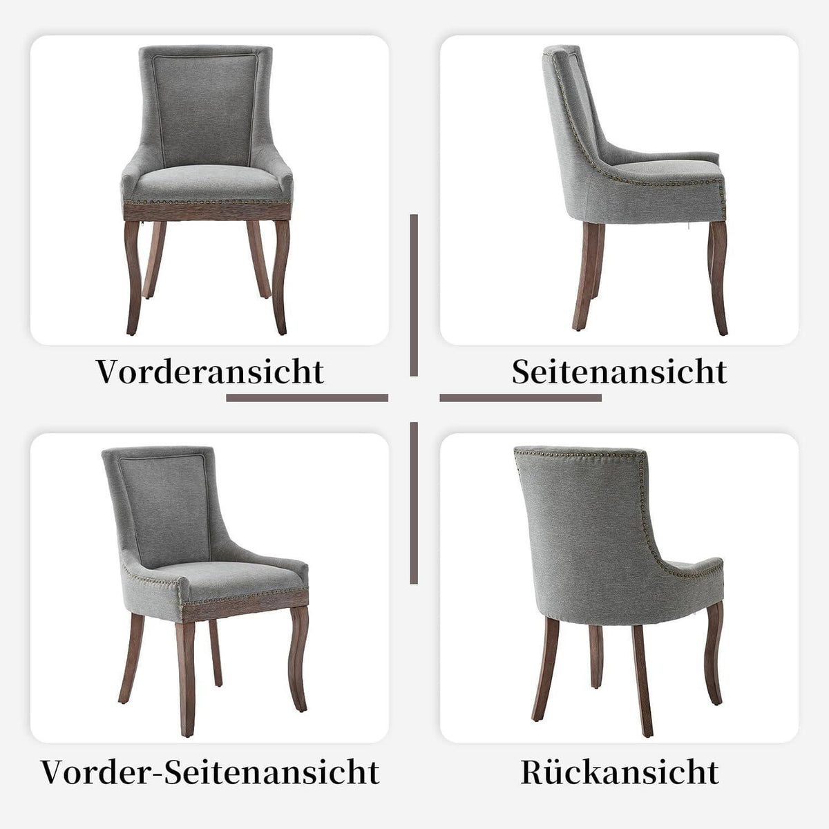 Esszimmerstuhl Set 6er Grau, Polsterstuhl mit Holzbeinen