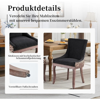 Esszimmerstuhl Set 2er – Leopardenmuster, Stoffbezug & Massivholz