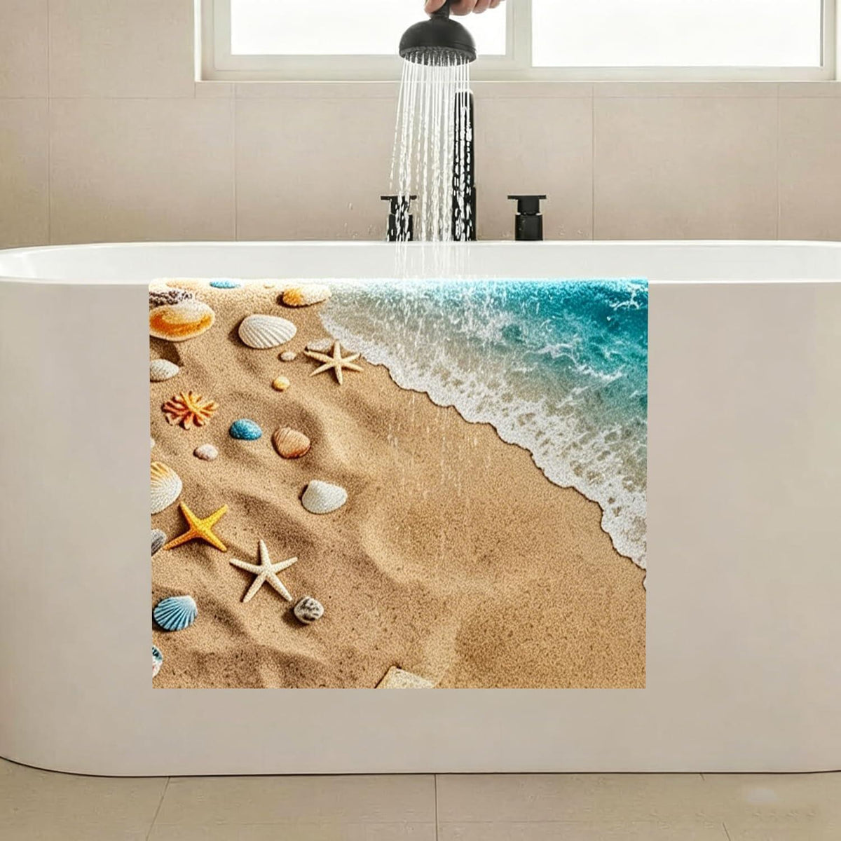Rutschfeste Duschmatte 90x150cm mit Marinemuster & Ablaufloch