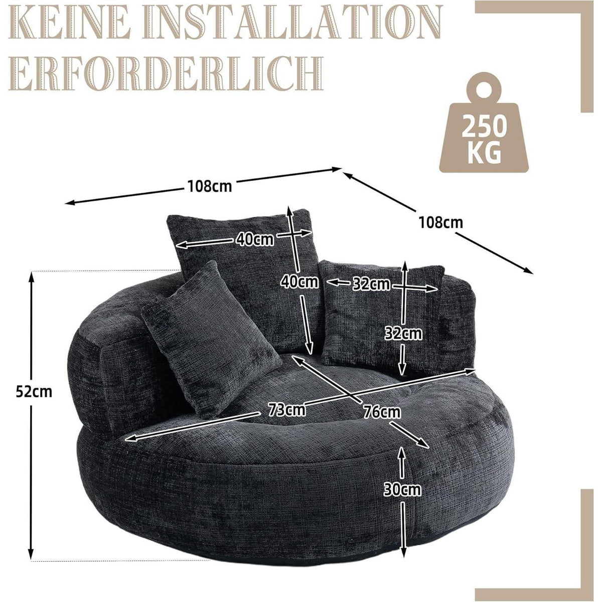 Lazy Sitzsack Sofa mit 3 Kissen – Bequemer Lounger