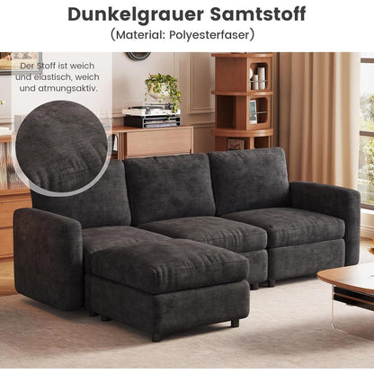 Modulares Sofa Dunkelgrau mit Schlaffunktion – Eckcouch 4-Sitzer
