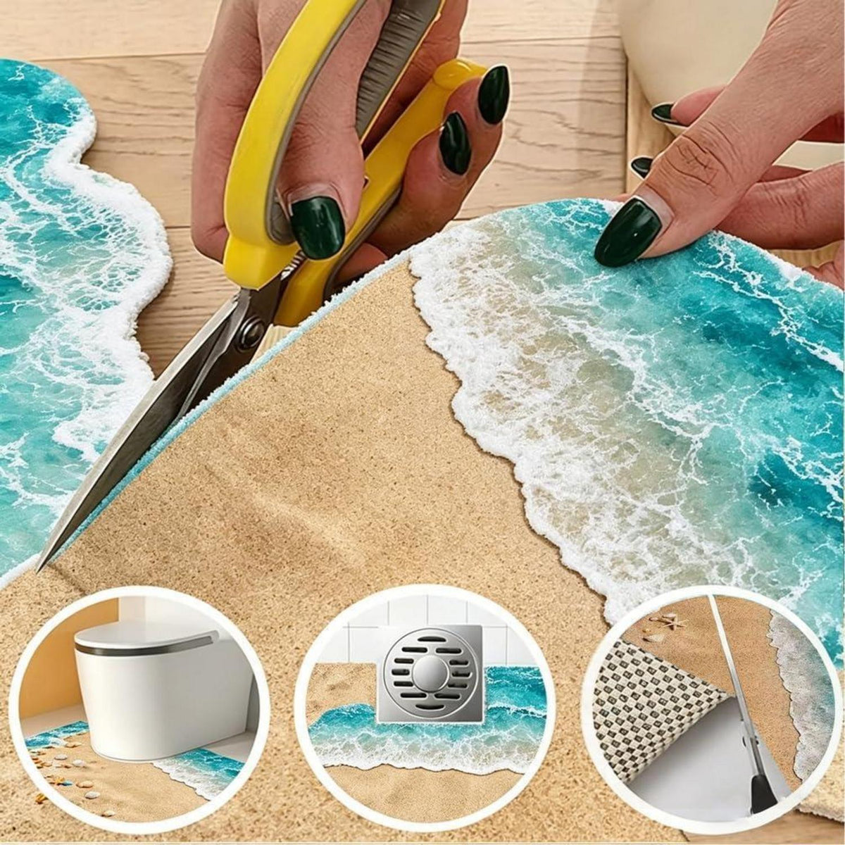 Rutschfeste Duschmatte 150x160cm mit Marinemuster & Ablaufloch