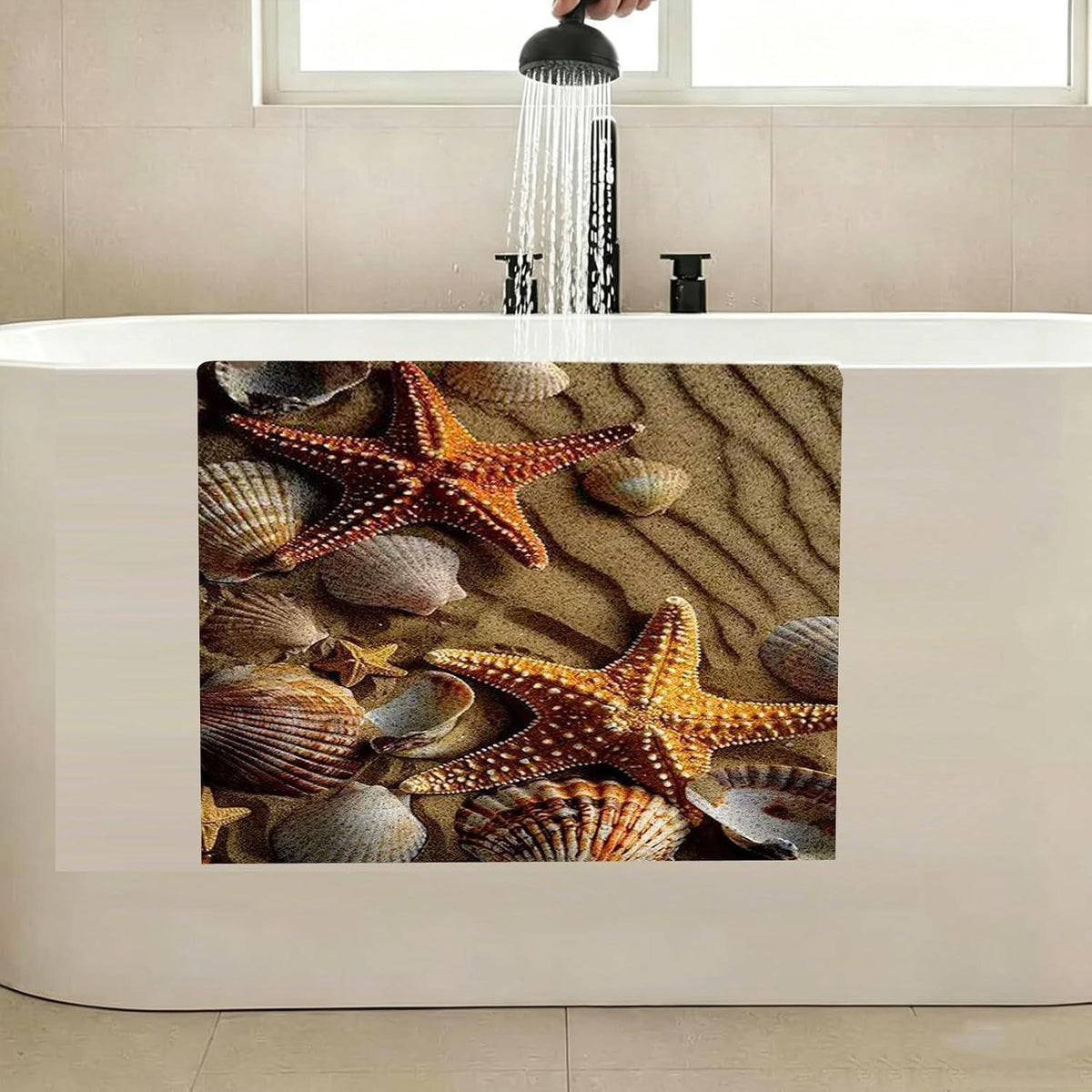 Rutschfeste Duschmatte 100x150 cm mit Seestern-Muster