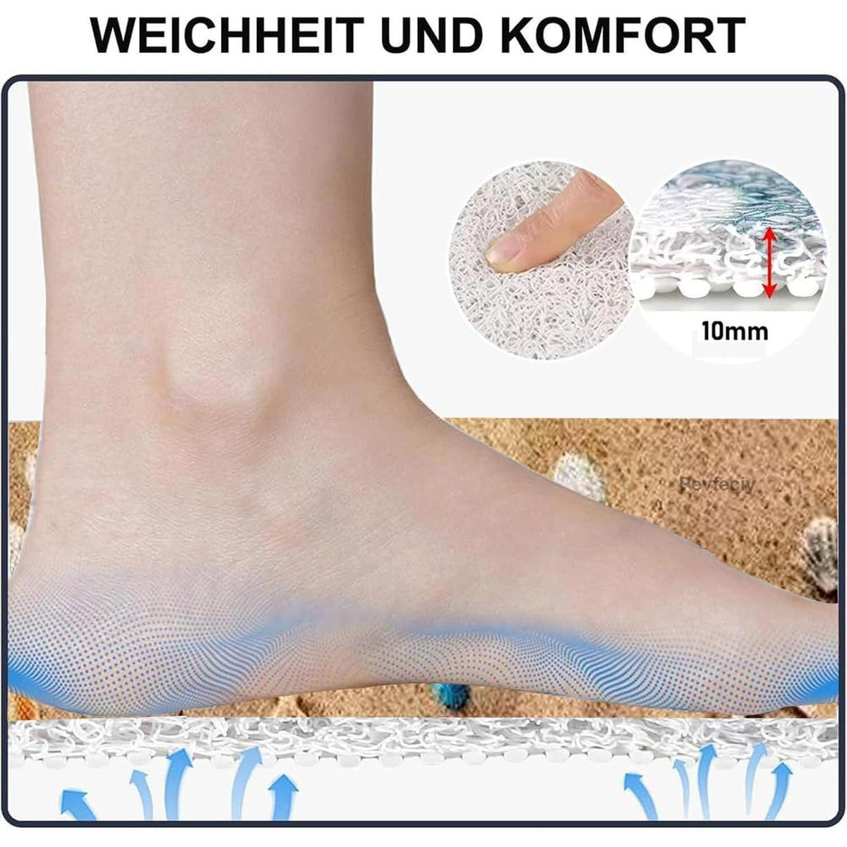 Rutschfeste Duschmatte 140x140cm mit Marinemuster & Ablaufloch