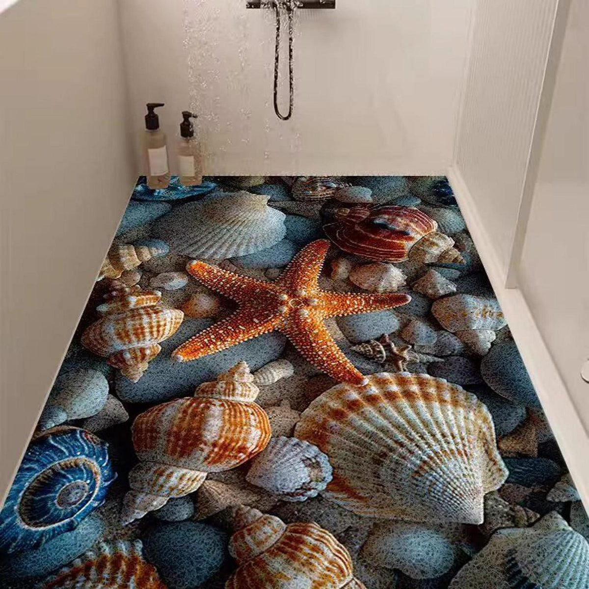 Rutschmatte Dusche 130x150cm mit Seesternmuster – Rutschfest & Ablaufloch