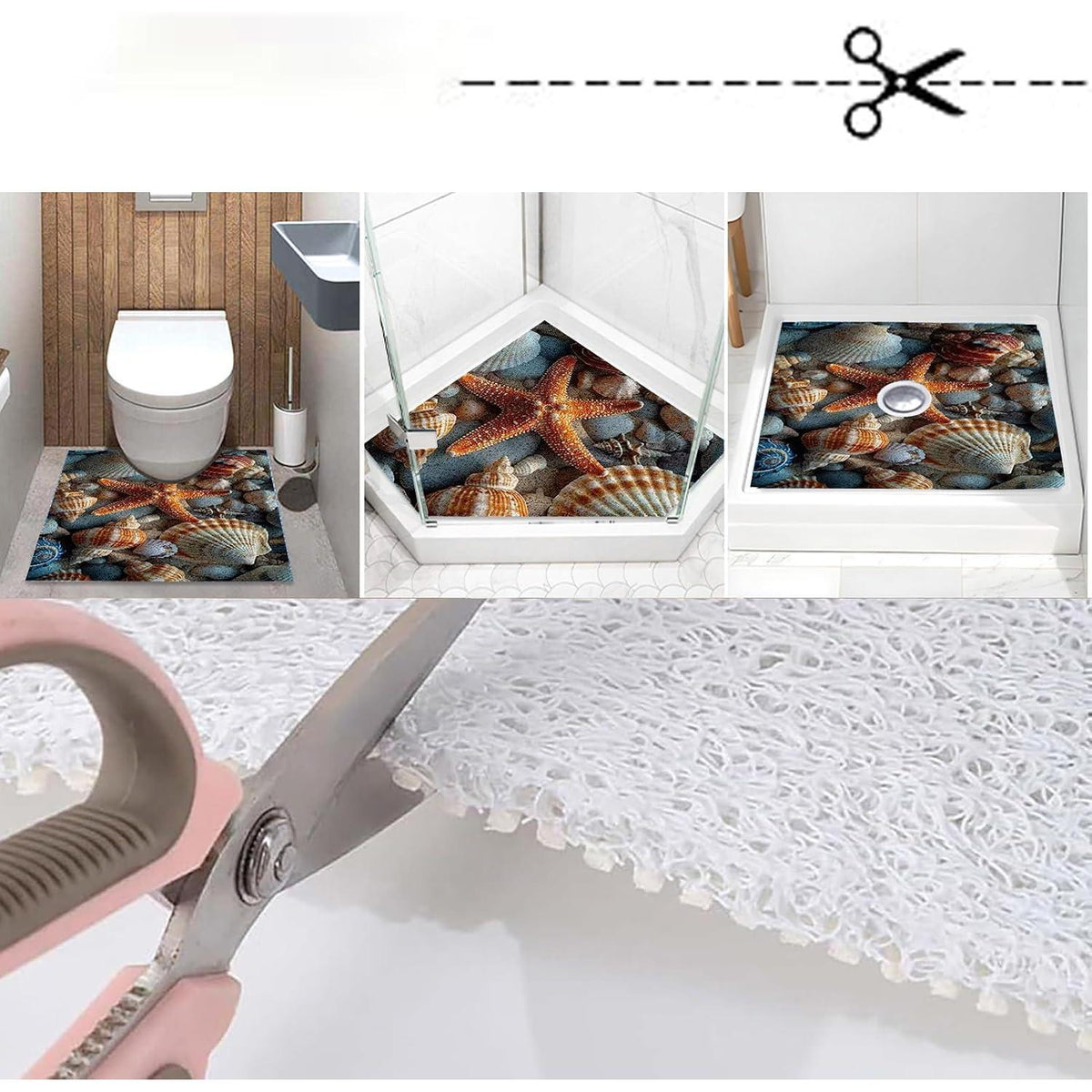 Rutschmatte Dusche 130x150cm mit Seesternmuster – Rutschfest & Ablaufloch
