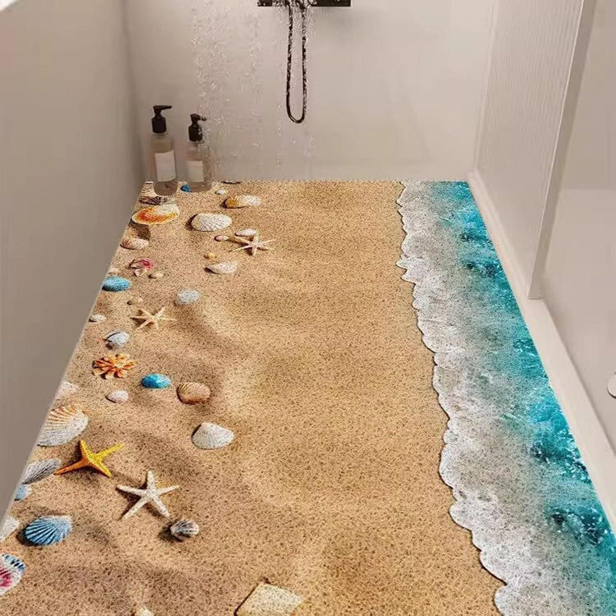 Rutschfeste Duschmatte 100x120cm mit Marinemuster & Ablaufloch