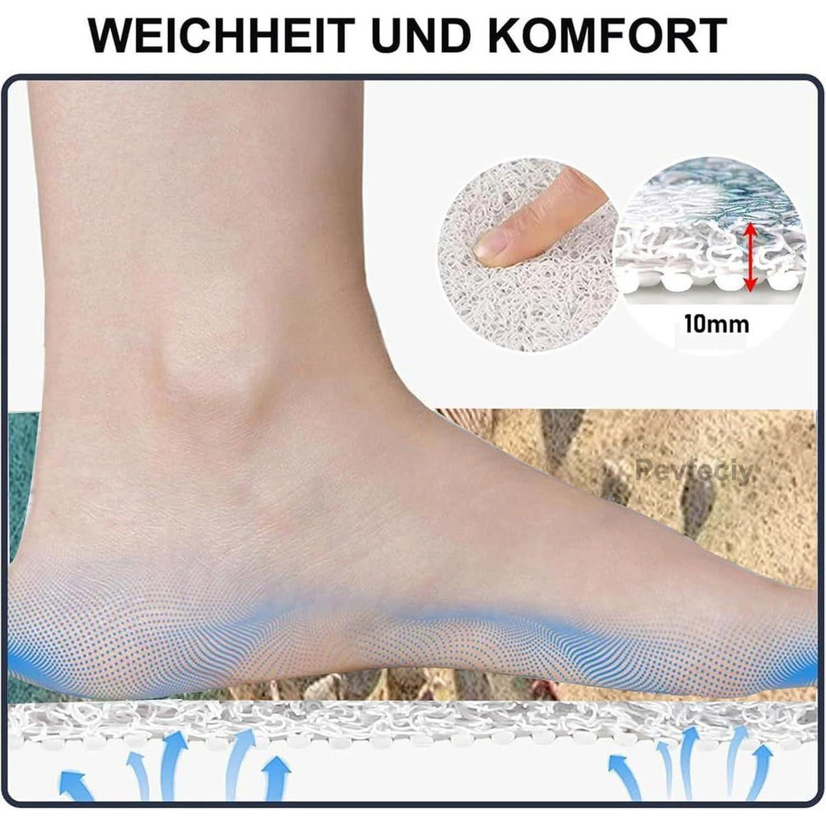 Rutschfeste Duschmatte 100x130 cm mit Muschelmuster