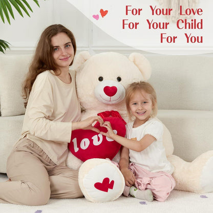 Riesiger 130cm Teddybär mit Herz – Kuscheliges Valentinstagsgeschenk