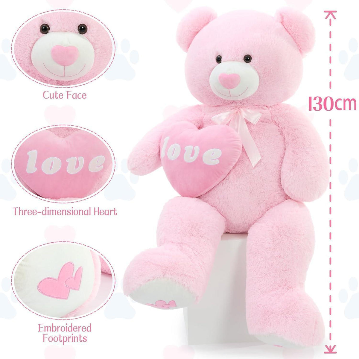 Riesiger 130cm Teddybär mit Herz – Kuscheliges Valentinstagsgeschenk