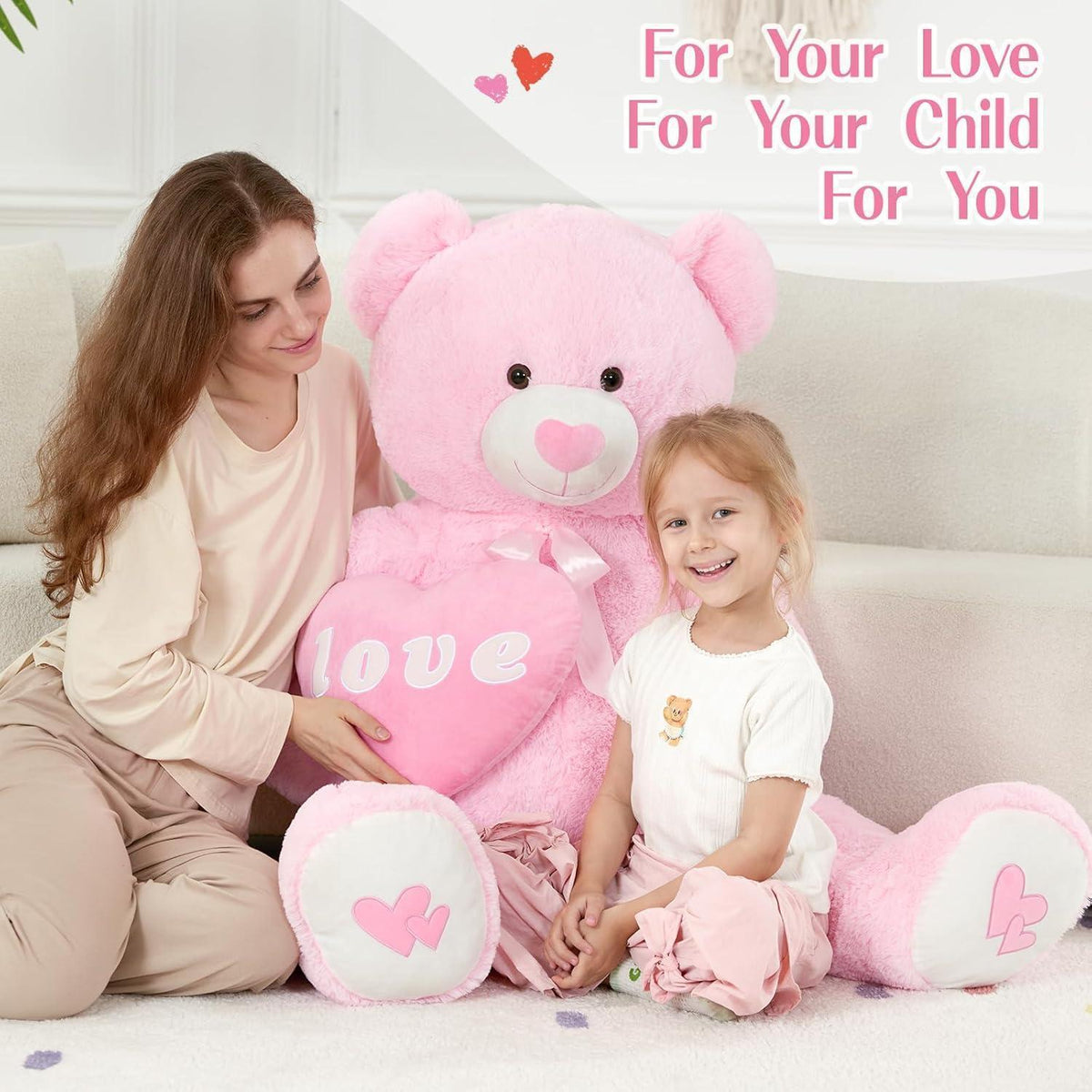 Riesiger 130cm Teddybär mit Herz – Kuscheliges Valentinstagsgeschenk