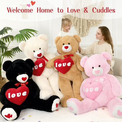 Riesiger 130cm Teddybär mit Herz – Kuscheliges Valentinstagsgeschenk
