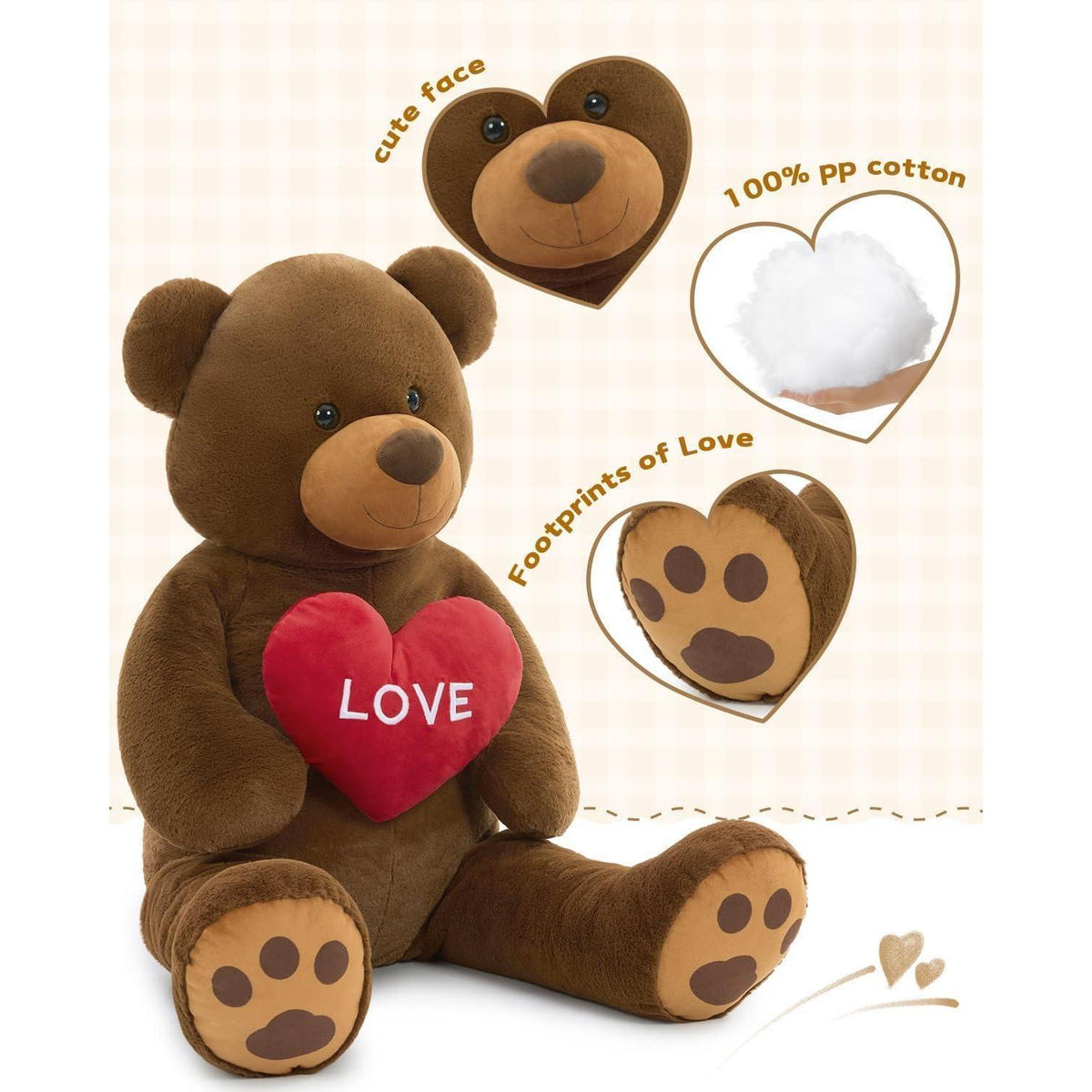 Riesiger 130cm Teddybär mit Herz – Kuscheltier & Valentinstagsgeschenk