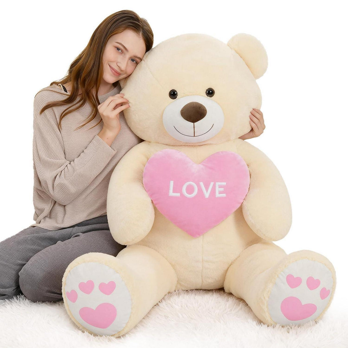 Riesiger Teddybär 130cm mit Herz – Kuscheltier & Valentinstagsgeschenk