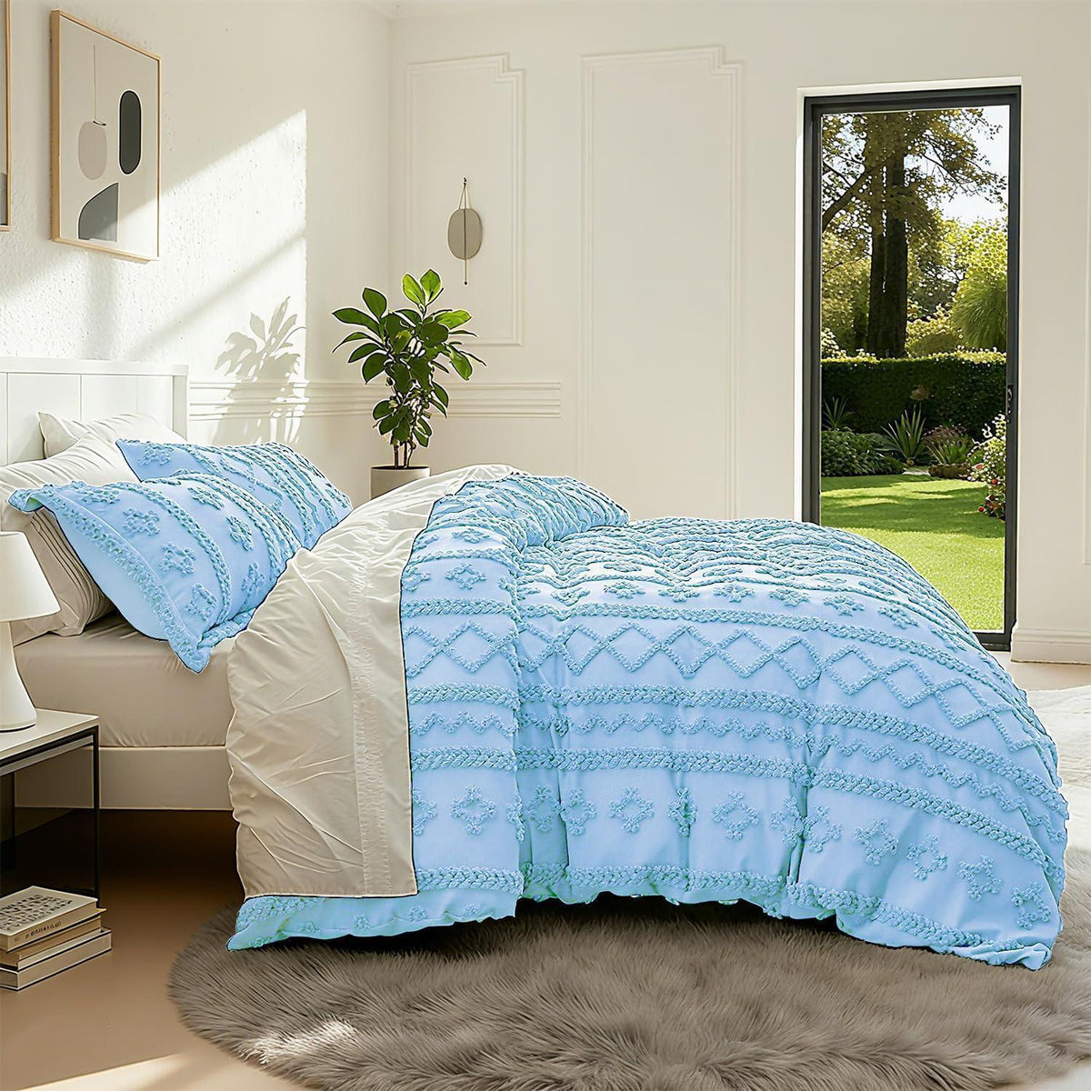 Boho Bettwäsche Set 135x200 cm – Getuftet Blau Hellblau