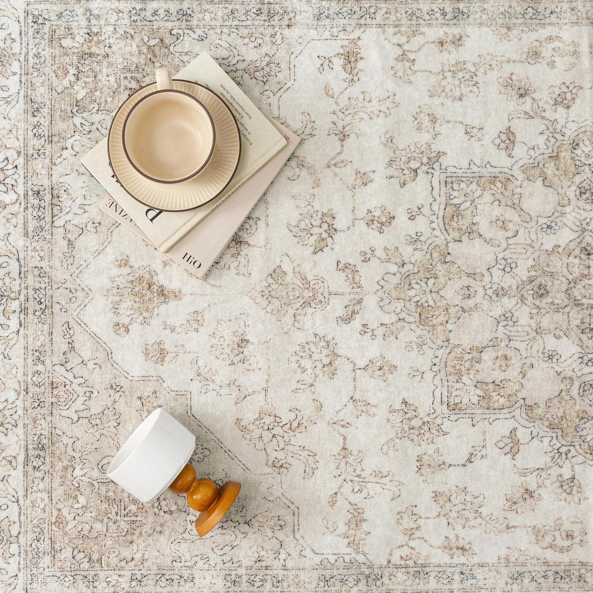 Vintage Teppich Beige 240x300cm Rechteckig Waschbar