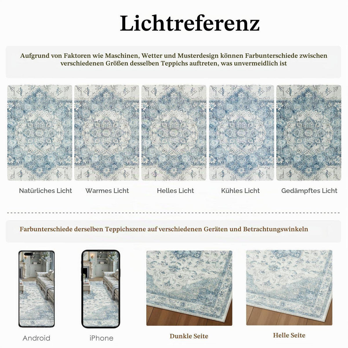 Vintage Teppich Blau 200x300cm Waschbar Rechteckig