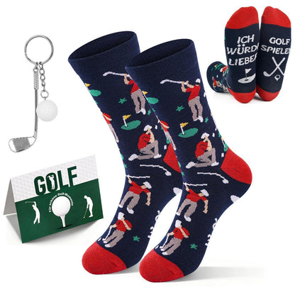 Golfsocken Herren mit Schlüsselanhänger – Geschenkset "Ich würde lieber Golf spielen"