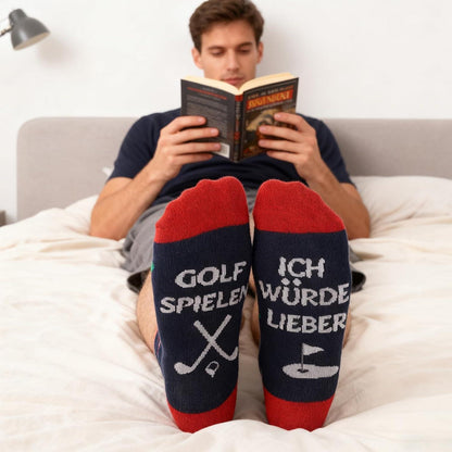 Golfsocken Herren mit Schlüsselanhänger – Geschenkset "Ich würde lieber Golf spielen"