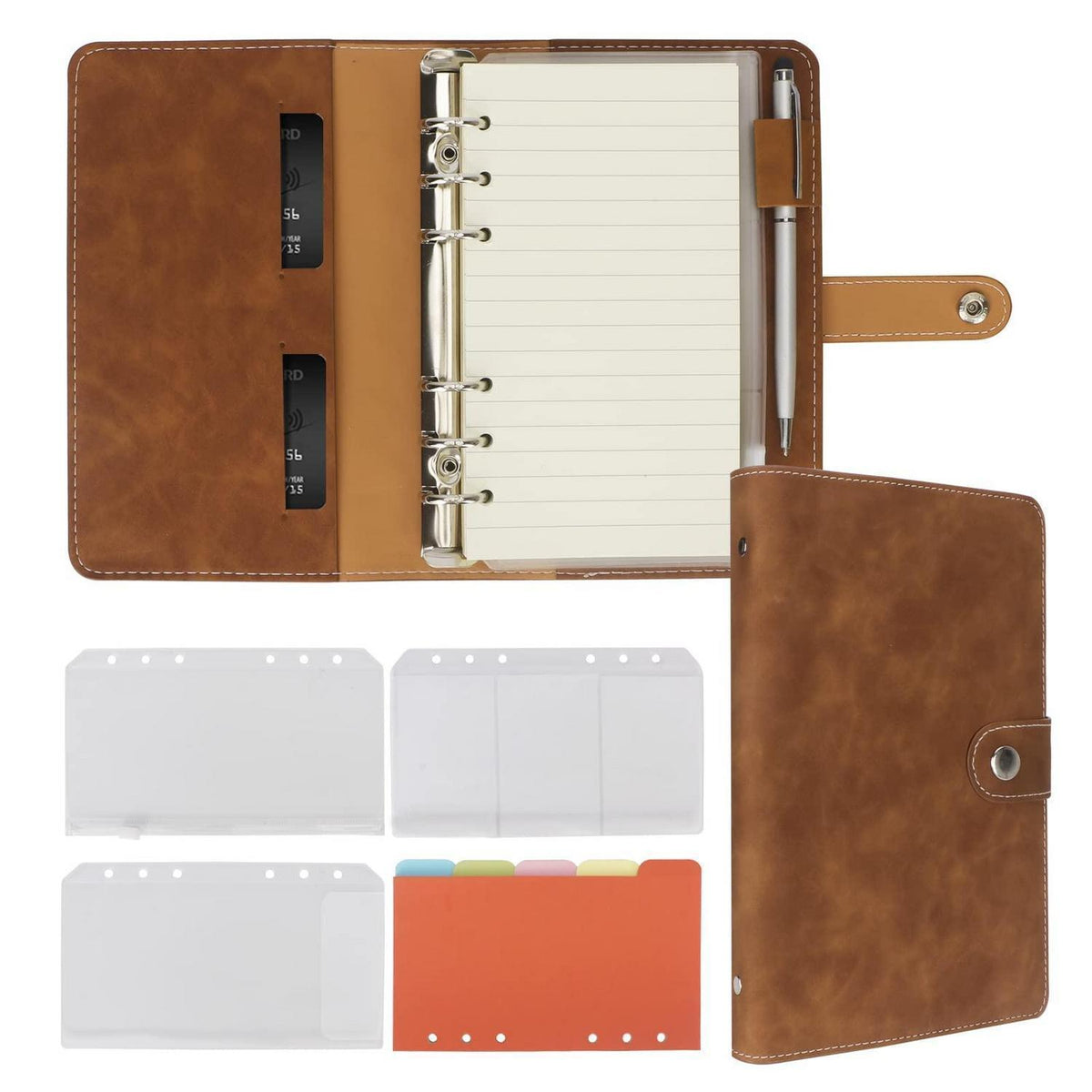 A6 Ringbuch – Notizbuch mit Papier, Taschen & Teilern in Lederoptik