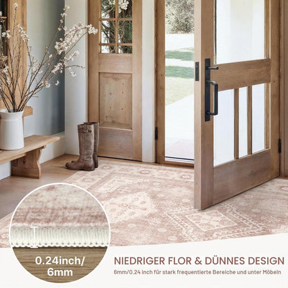 Vintage Teppich 200x290 cm – Altrosa Beige – Wohnzimmerteppich