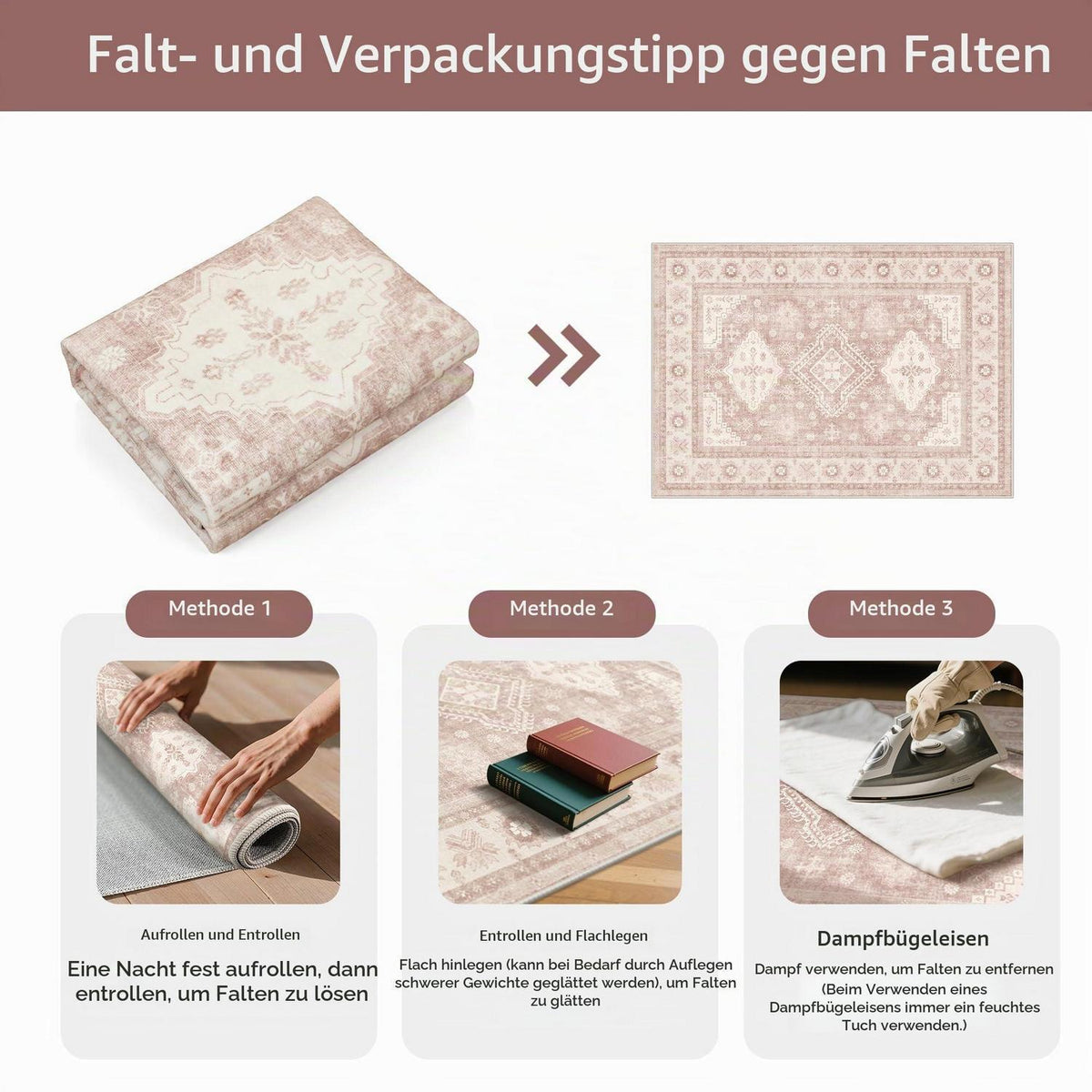 Vintage Teppich 200x290 cm – Altrosa Beige – Wohnzimmerteppich