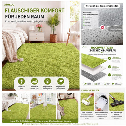 Flauschiger Hochflor Teppich 160x200cm - Grün, Skandinavisch