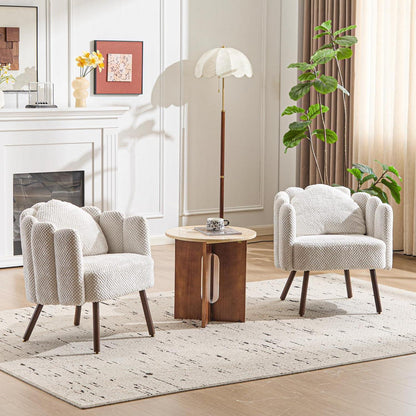 Gepolsterter Muschelsessel mit Blütenblatt-Rückenlehne, Beige, 2er-Set