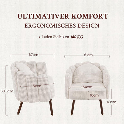 Gepolsterter Muschelsessel mit Blütenblatt-Rückenlehne, Beige, 2er-Set