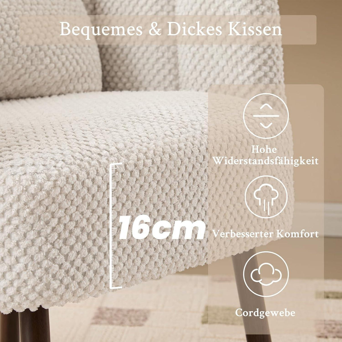 Gepolsterter Muschelsessel mit Blütenblatt-Rückenlehne, Beige, 2er-Set