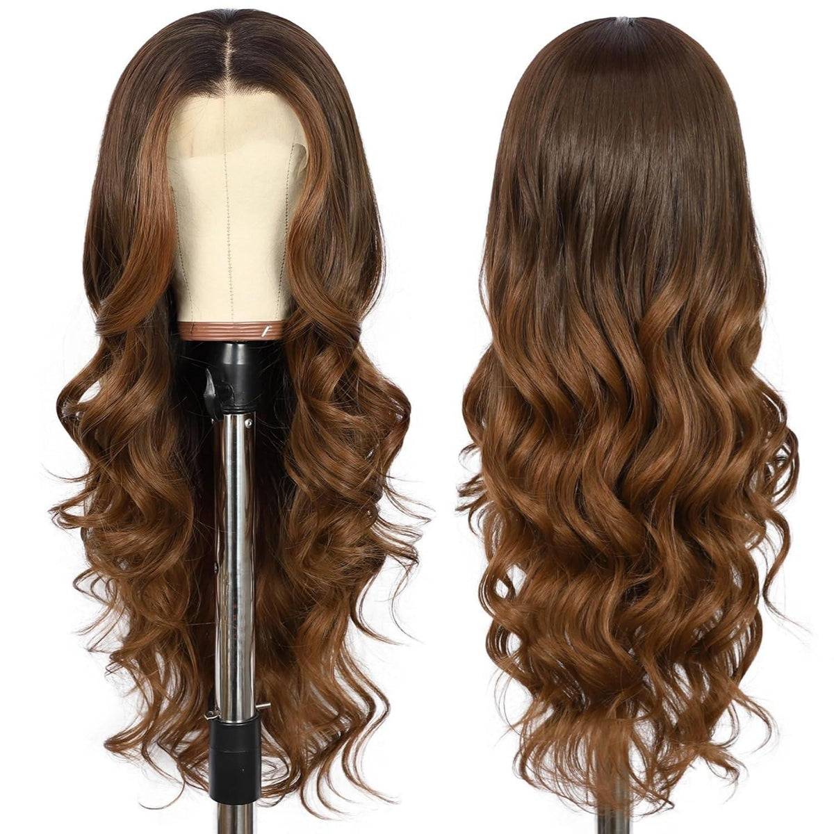 Braune Körperwelle Spitze Front Perücke | Synthetisch, 26 Zoll, Ombre