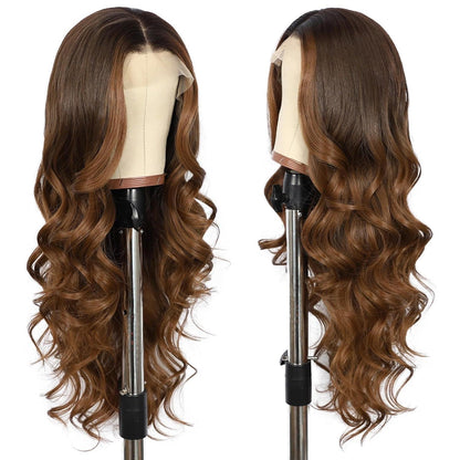 Braune Körperwelle Spitze Front Perücke | Synthetisch, 26 Zoll, Ombre