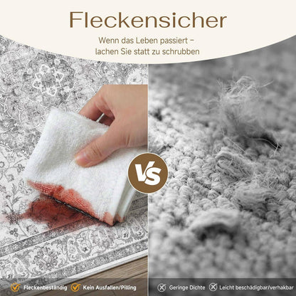 Grauer Vintage Teppich 160x230cm – Waschbar & Rutschfest