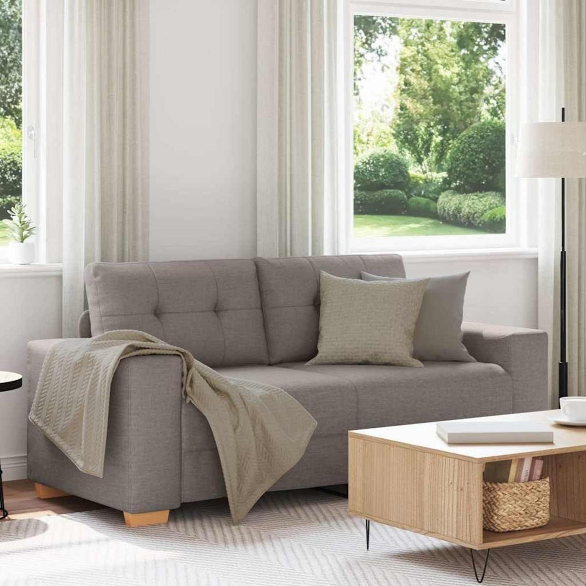 Modernes Sofa Taupe – Stoff Sessel für Wohnzimmer 140cm