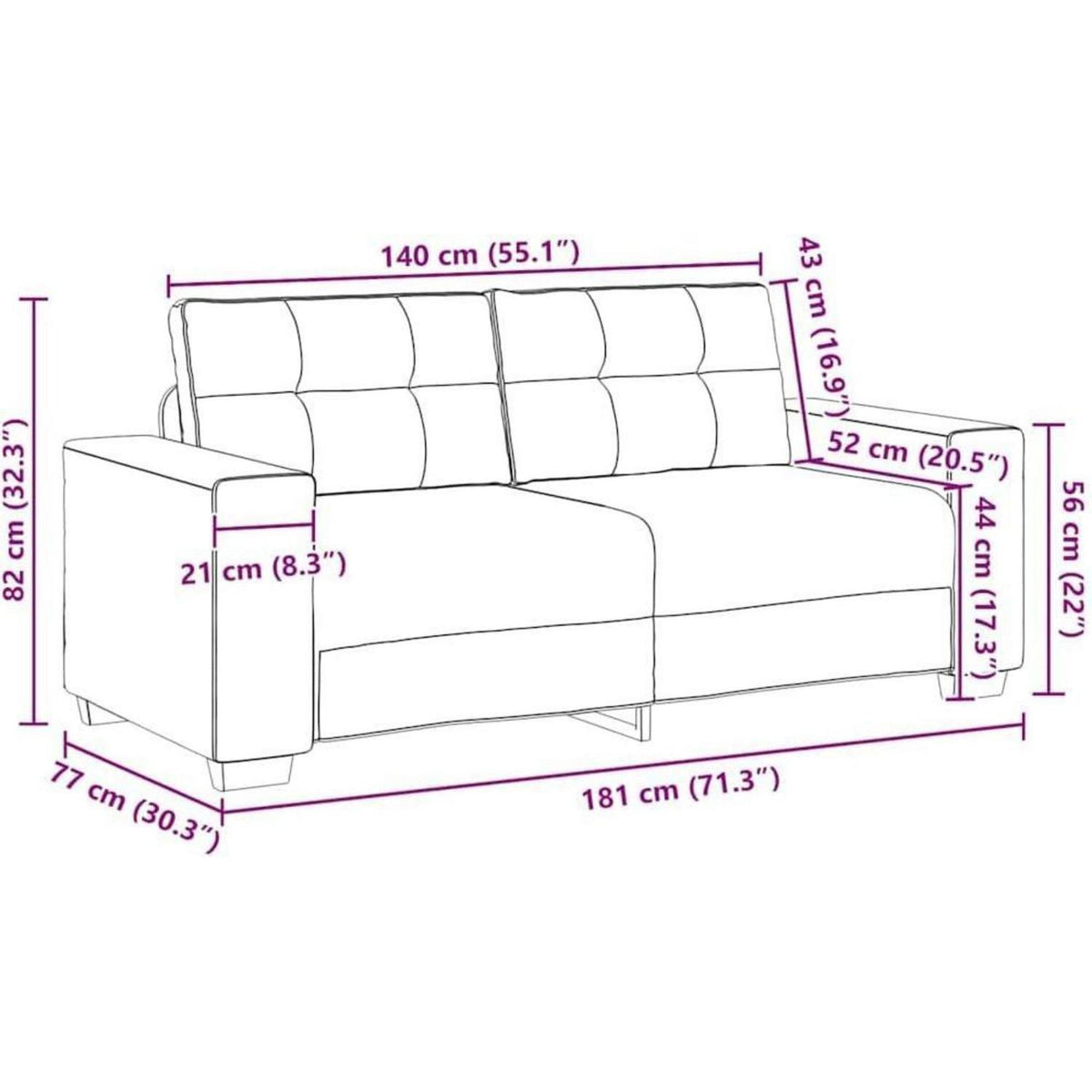 Modernes Sofa Weinrot – Stoff Sessel 140 cm Wohnzimmer