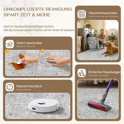 Grauer Wohnzimmerteppich 160x230cm – Waschbar & Rutschfest