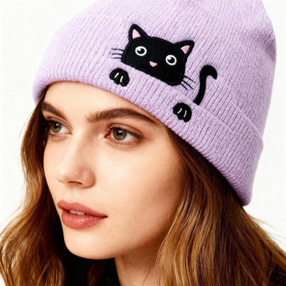 Katzenmütze Mädchen Winterbeanie Lila mit Katzenohren