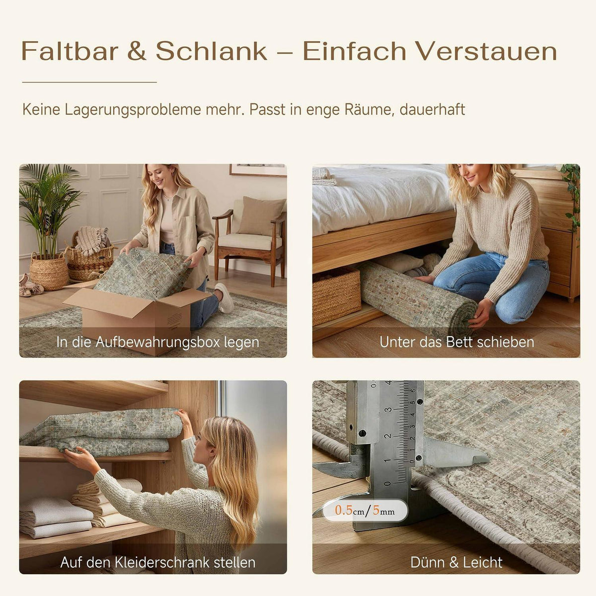 Grüner Braun Wohnzimmerteppich 160x230cm – Waschbar & Vintage