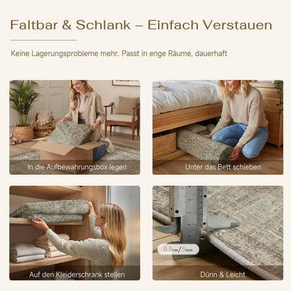 Grüner Braun Wohnzimmerteppich 160x230cm – Waschbar & Vintage