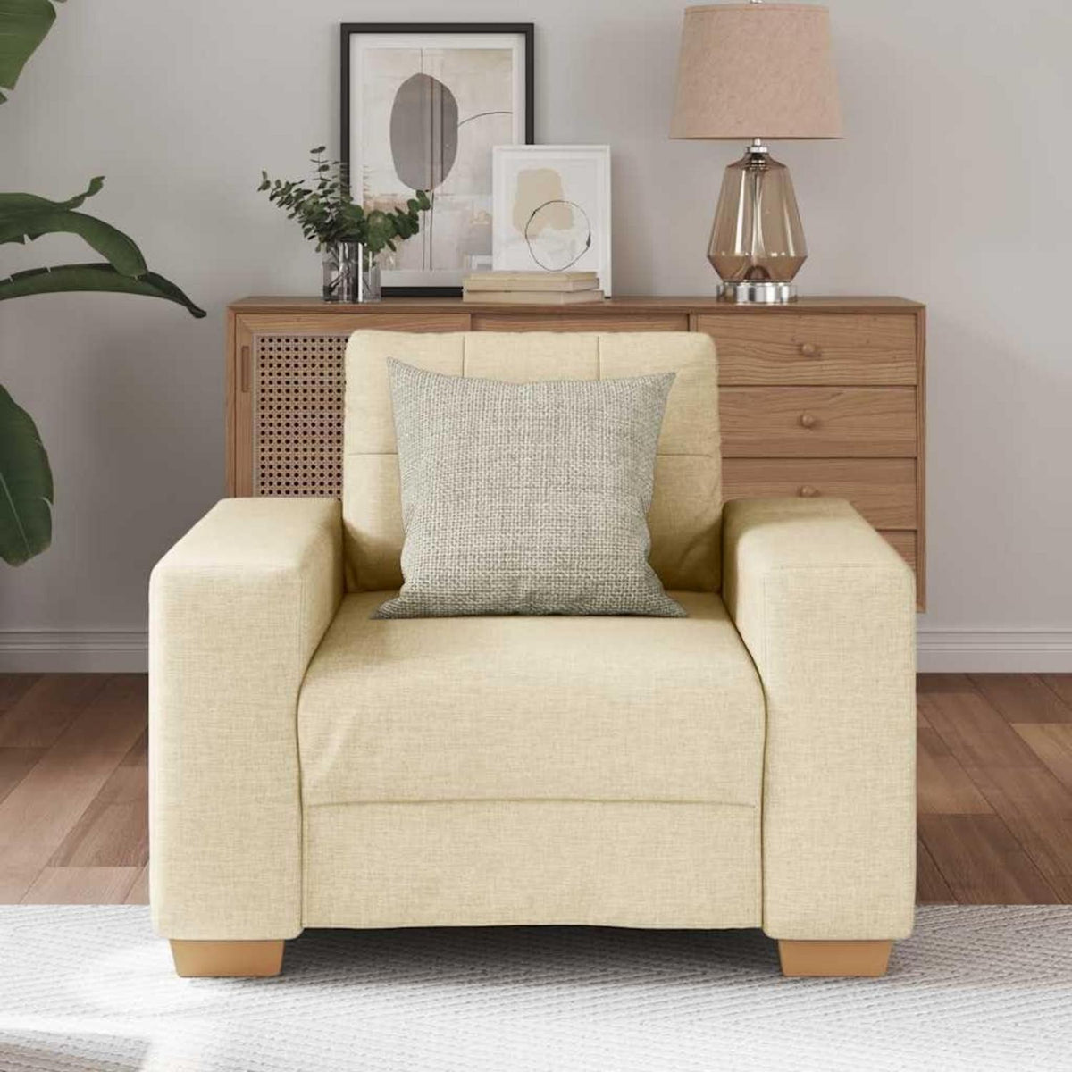 Modernes Sofa Stoff Creme – Wohnzimmer Sessel 60 cm