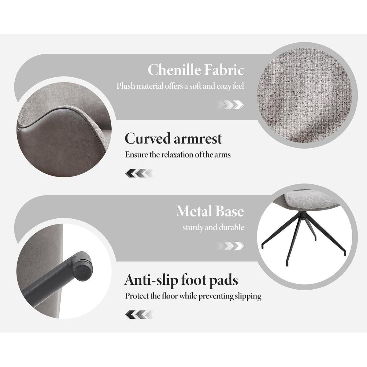 Drehbarer Esszimmerstuhl Set Grau – Polsterstuhl mit Armlehnen