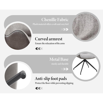 Drehbarer Esszimmerstuhl Set Grau – Polsterstuhl mit Armlehnen
