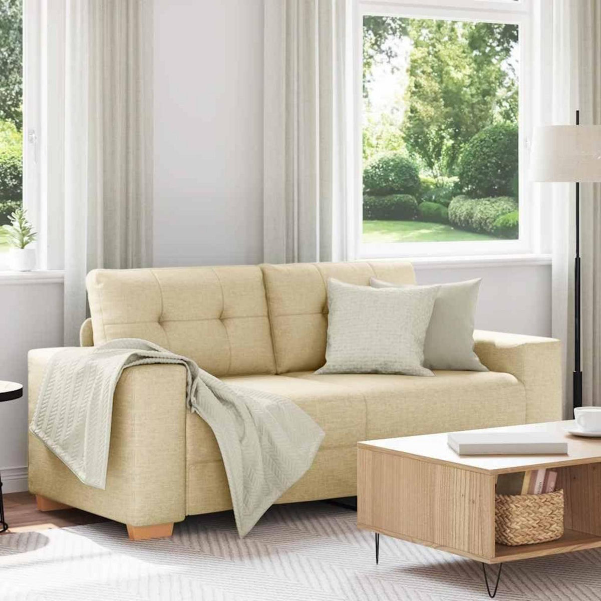 Modernes Sofa Stoff Creme 140 cm – Wohnzimmer Sessel