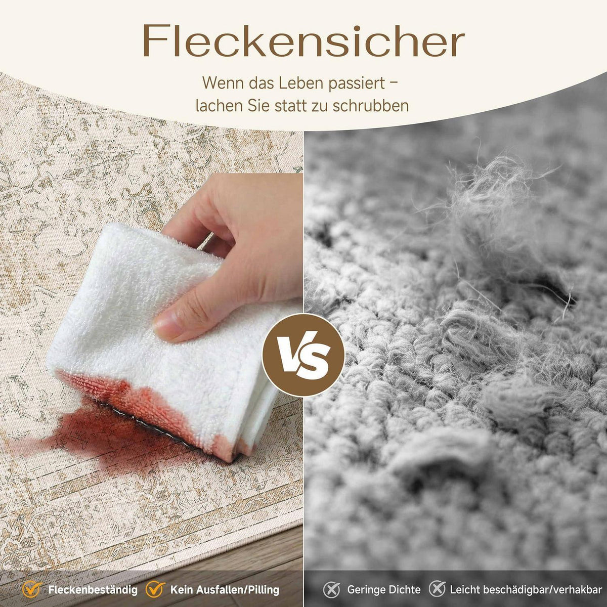 Waschbarer Vintage Teppich Beige 200x300cm Kurzflor