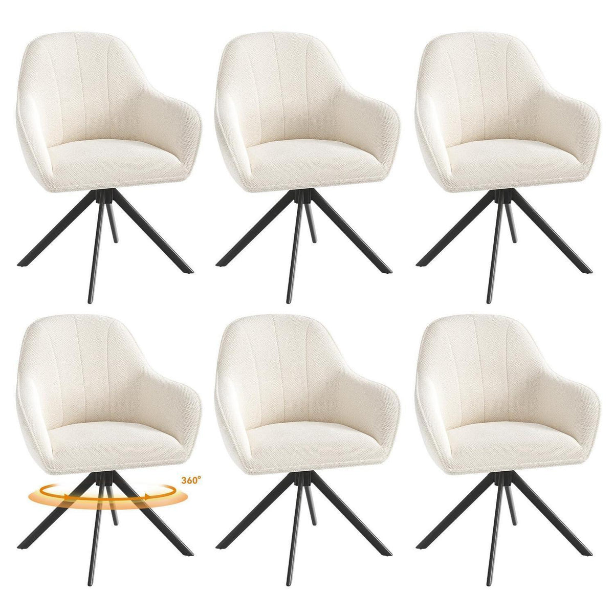 Drehbarer Esszimmerstuhl Set Beige | Polsterstuhl mit Armlehne & Kissen