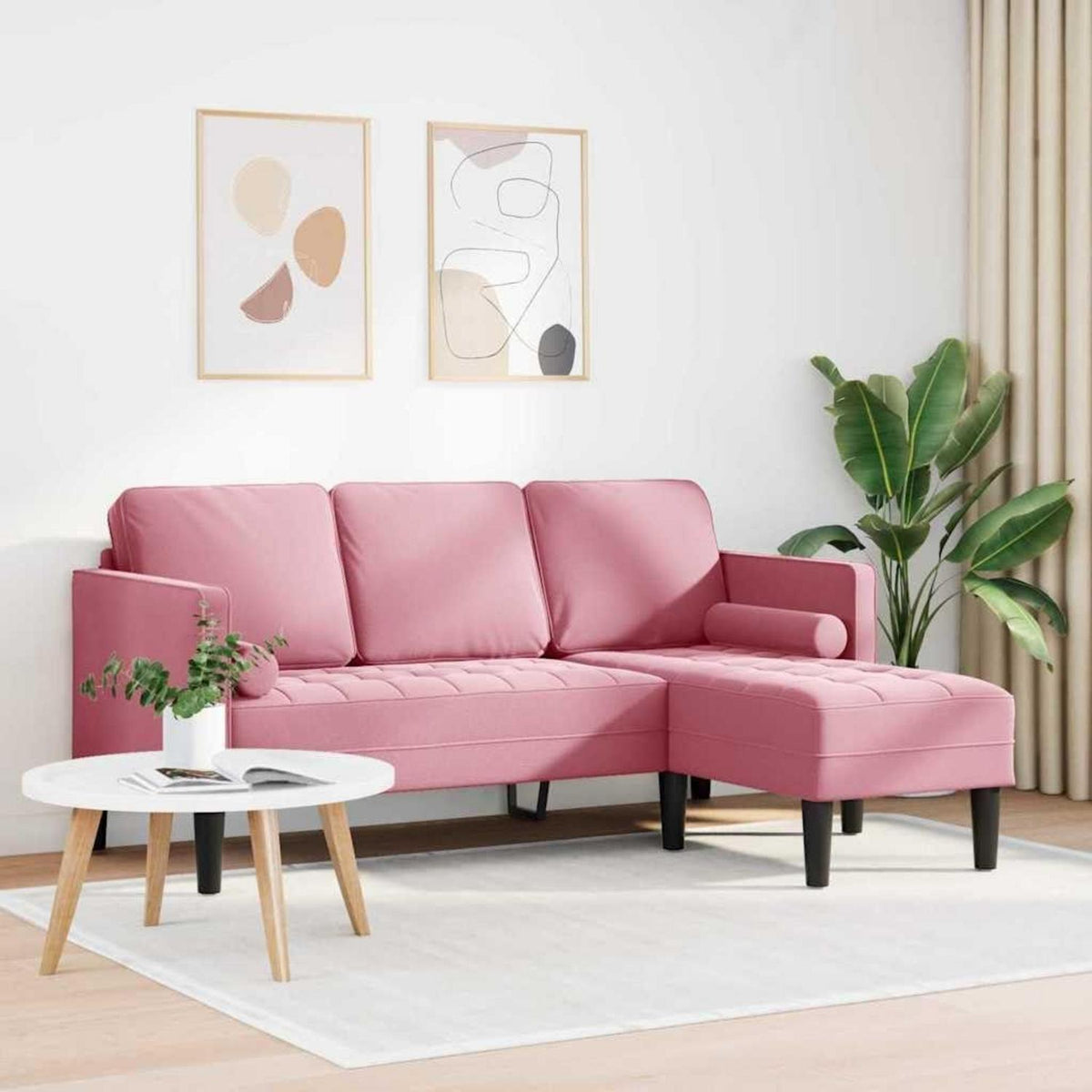 Ecksofa Staubrosa Samt 173x131x67cm - Modernes Wohnzimmer Sofa