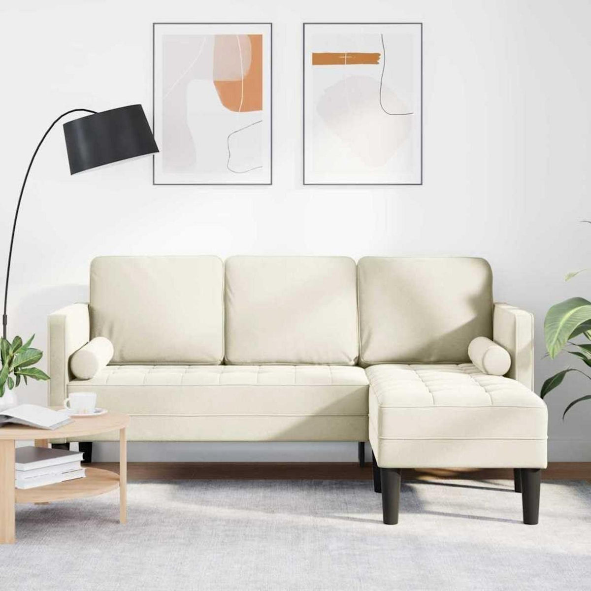 Ecksofa L-Form Creme Samt 173x131x67cm – Modernes Wohnzimmer Sofa